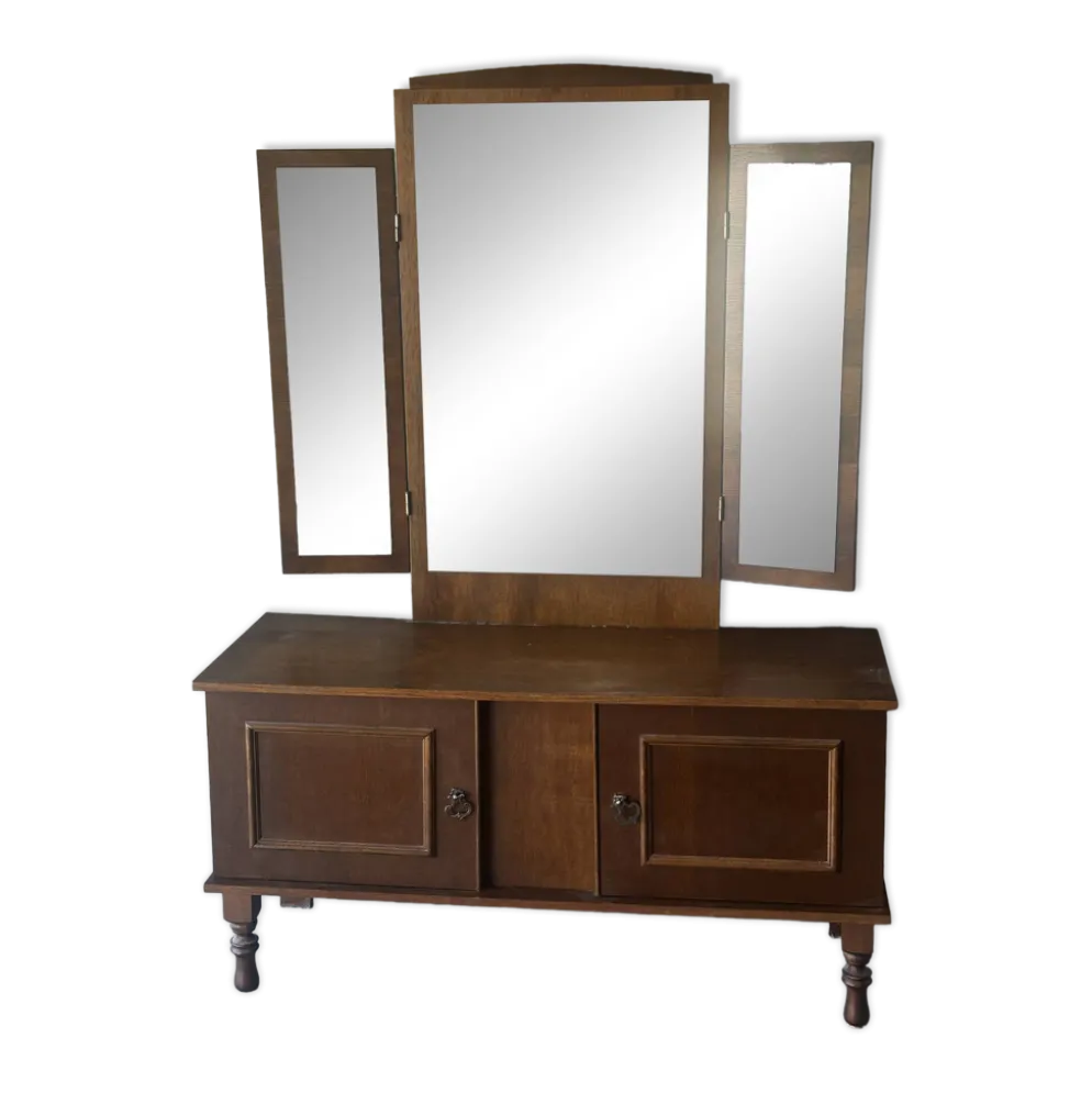 Coiffeuse vintage à miroir triptyque, années 1950