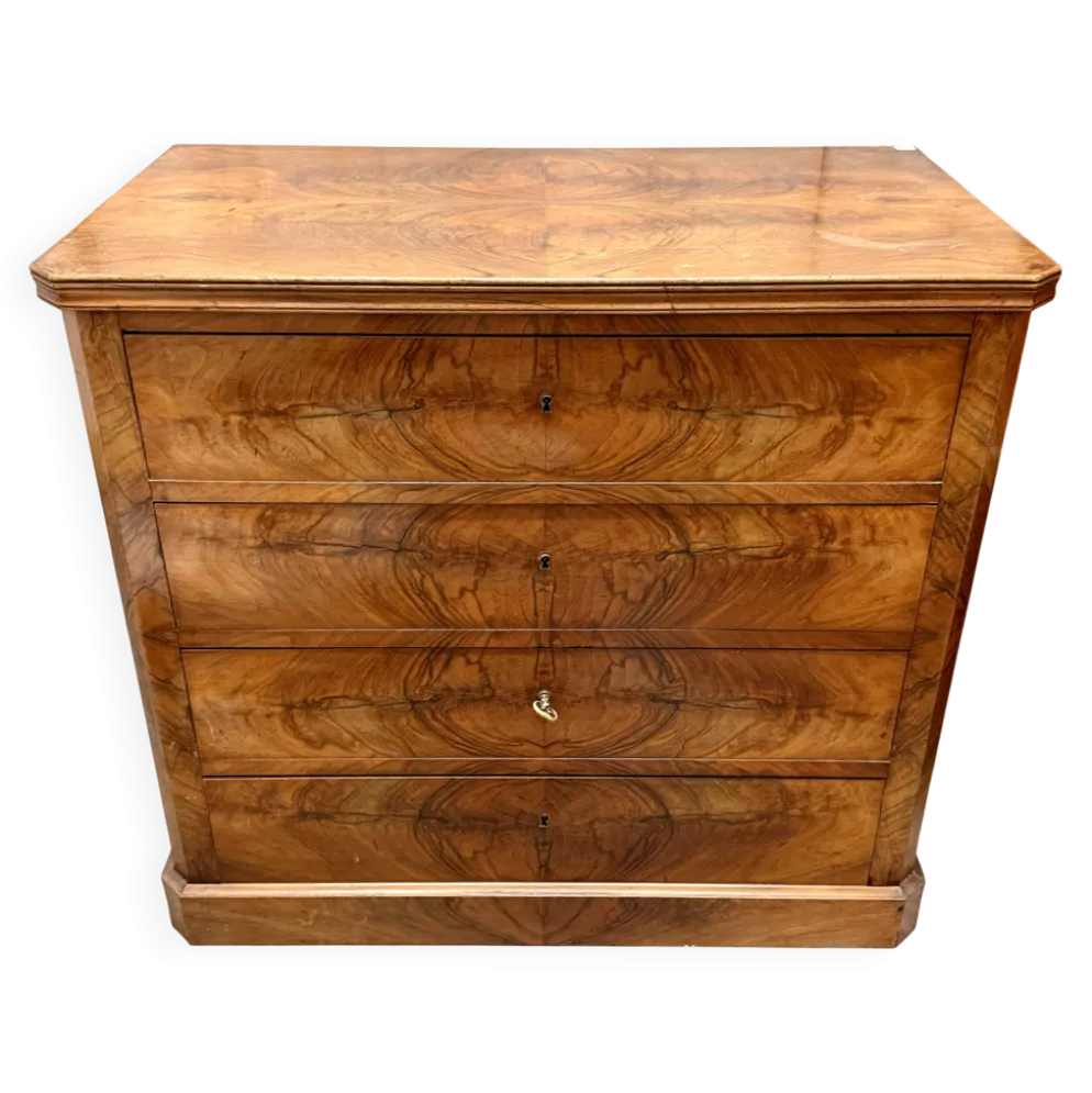 Commode anglaise ancienne en noyer flammé