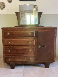 Commode art déco avec miroir biseauté et marbre