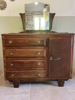 Commode art déco avec miroir biseauté et marbre