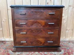 Commode Art Déco – Placage de noyer en ronce & marbre – Années 1930