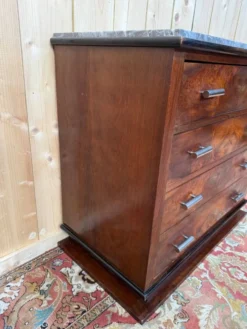 Commode Art Déco – Placage de noyer en ronce & marbre – Années 1930