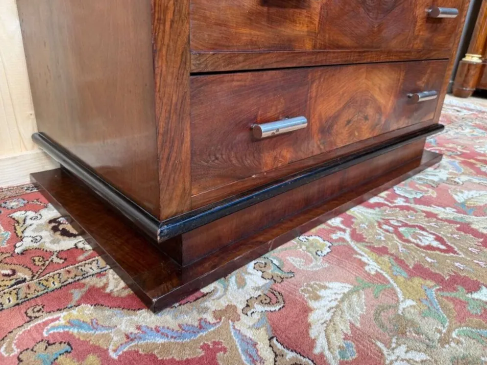 Commode Art Déco – Placage de noyer en ronce & marbre – Années 1930