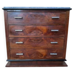 Commode Art Déco – Placage de noyer en ronce & marbre – Années 1930