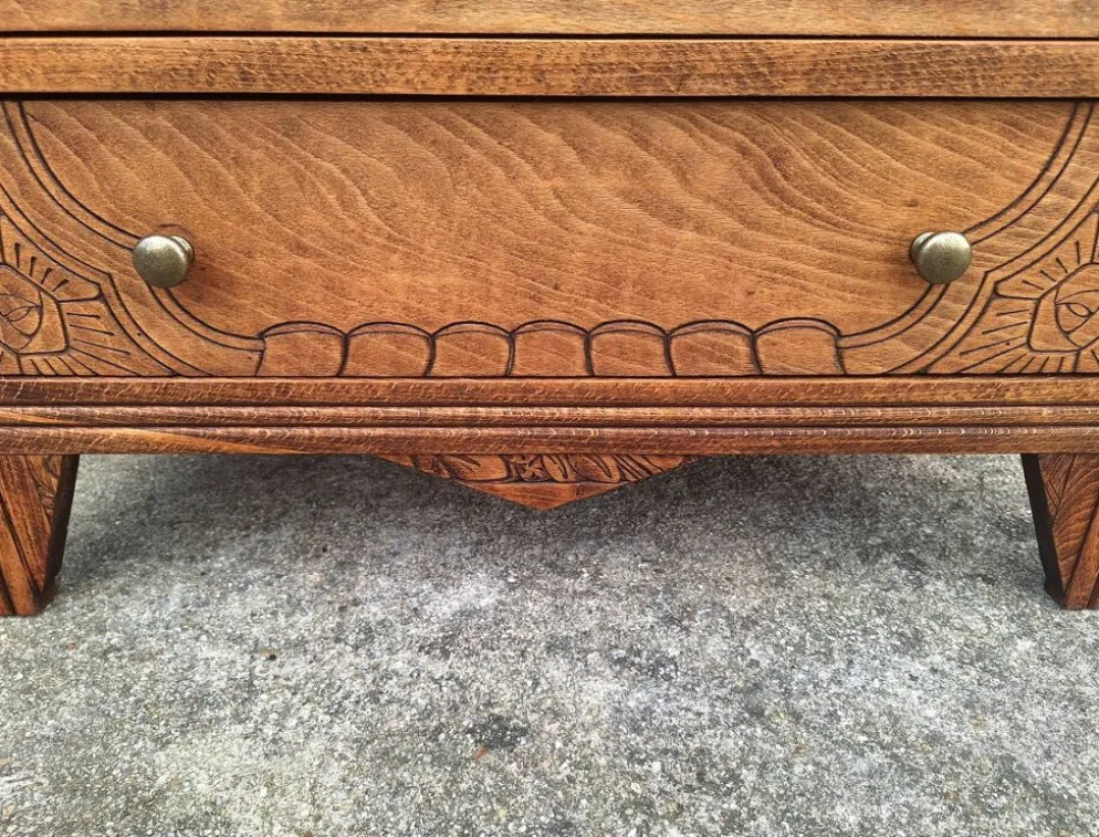 Commode art déco plateau bois, meuble ancien vintage