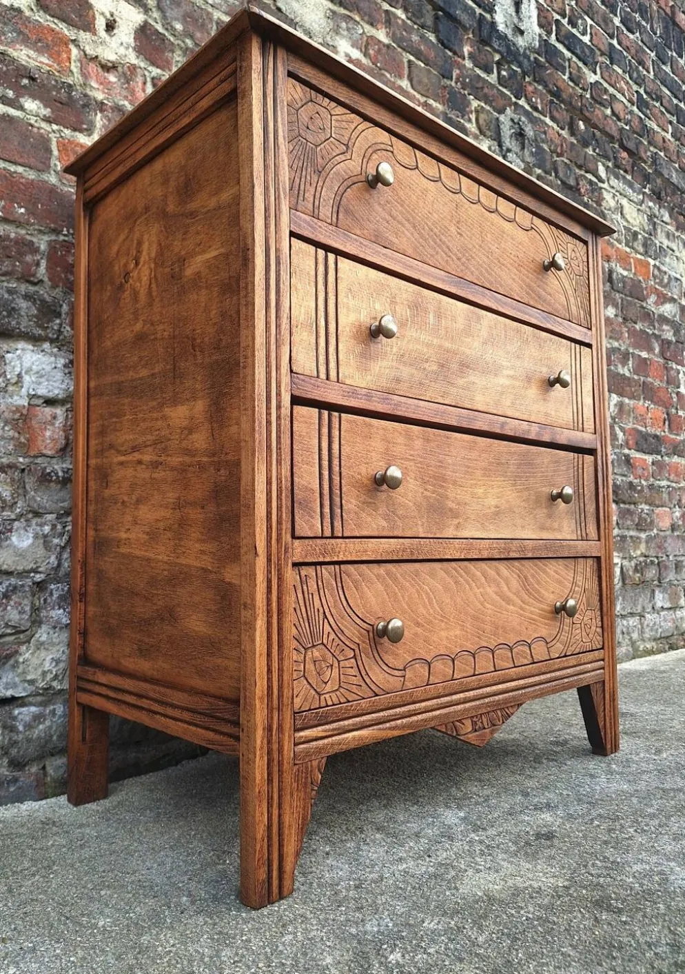 Commode art déco plateau bois, meuble ancien vintage