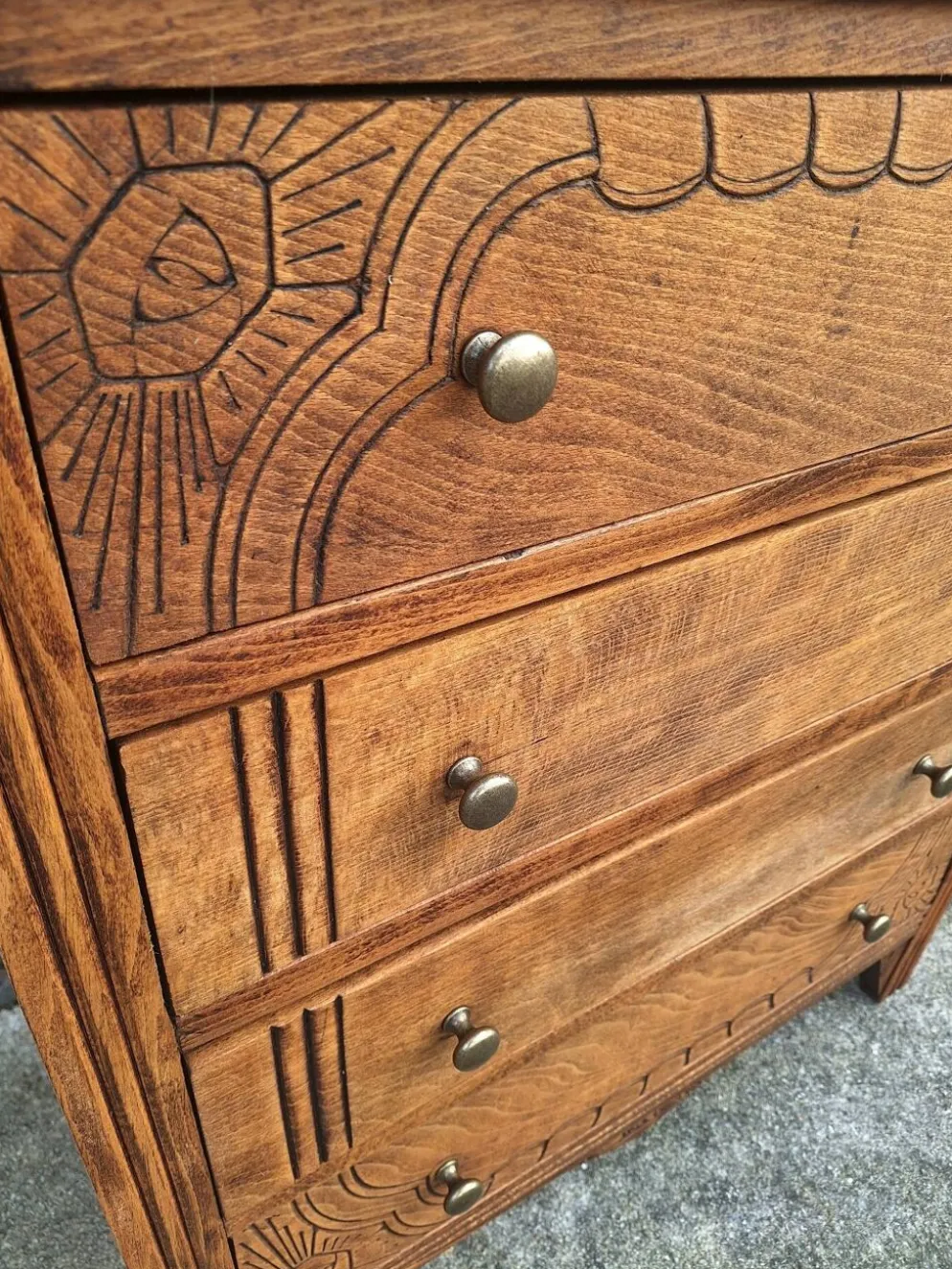 Commode art déco plateau bois, meuble ancien vintage