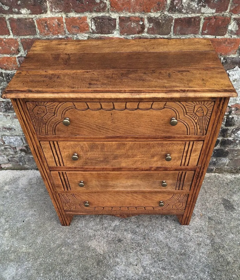 Commode art déco plateau bois, meuble ancien vintage
