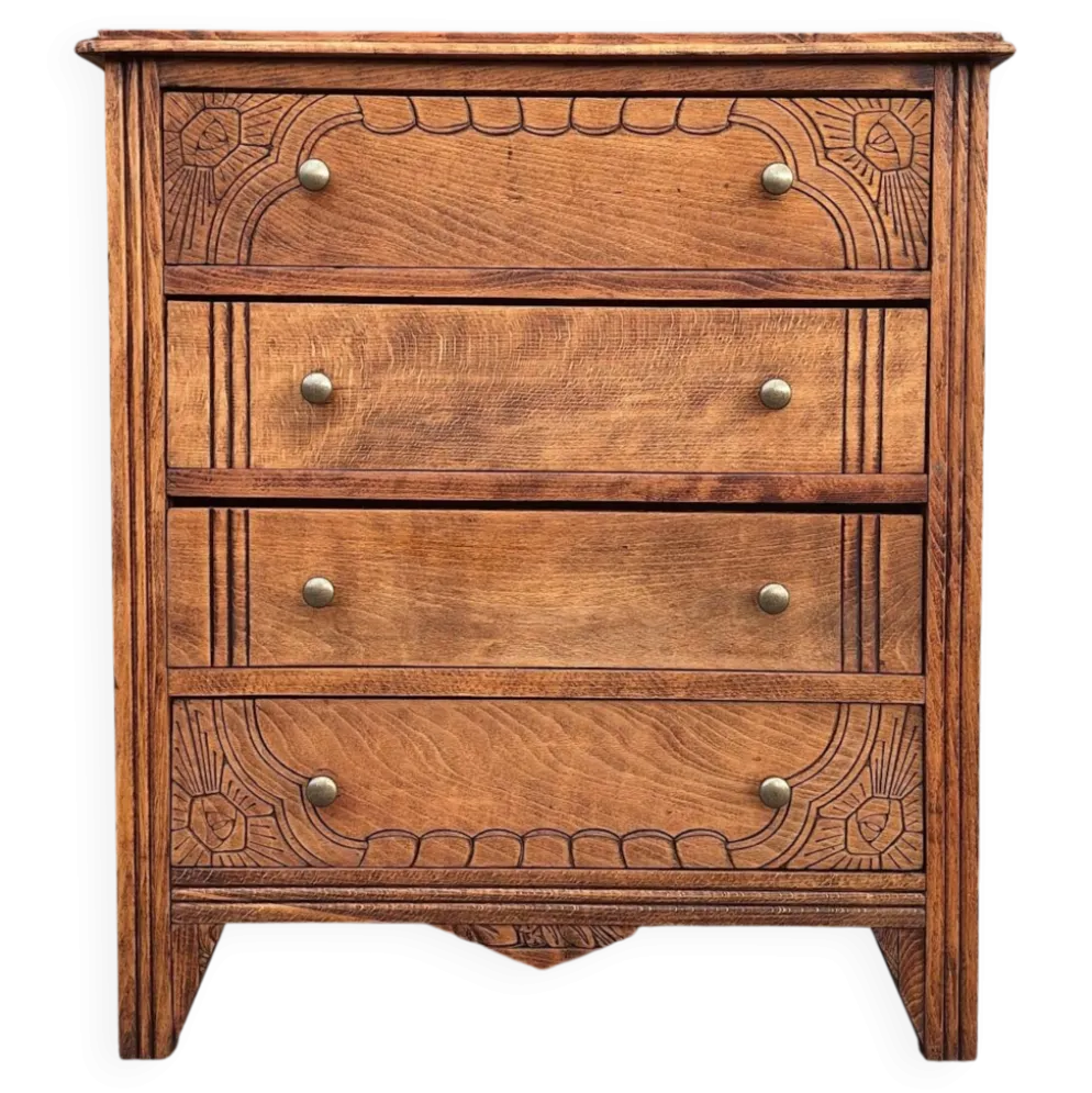 Commode art déco plateau bois, meuble ancien vintage