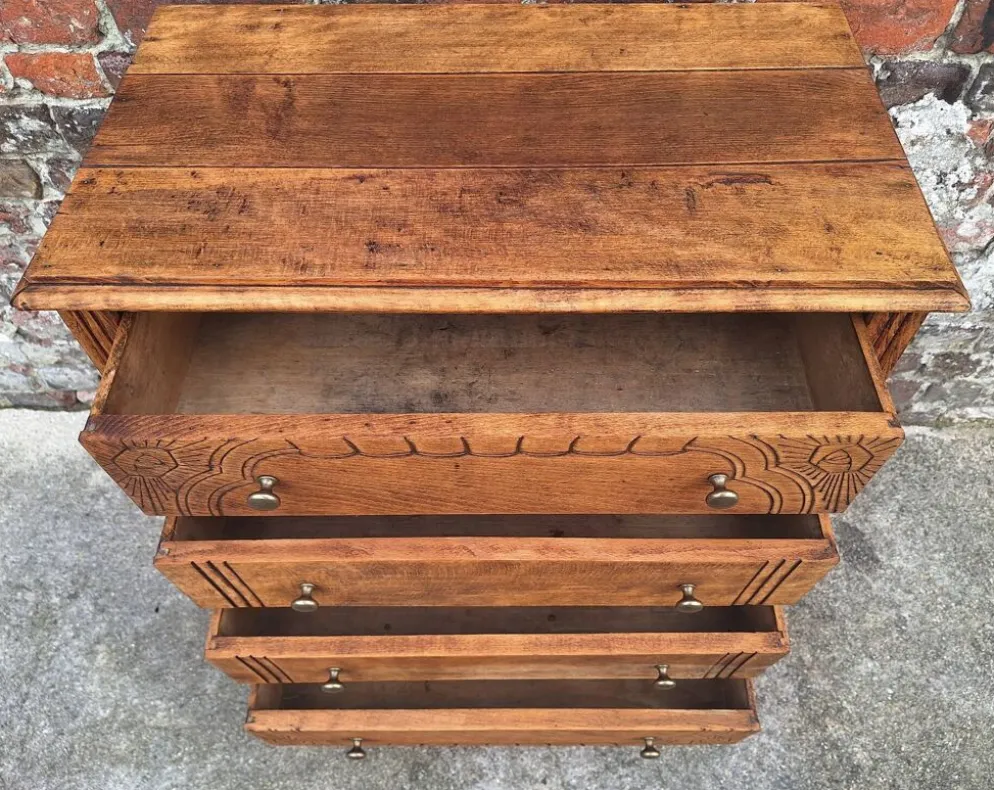 Commode art déco plateau bois, meuble ancien vintage