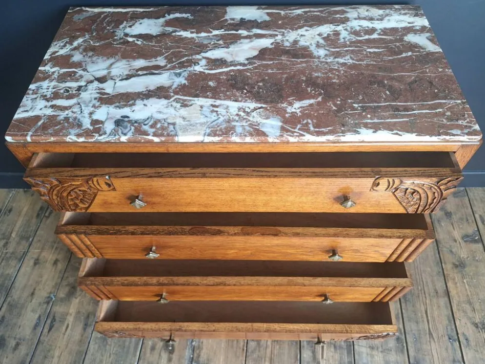 Commode art déco plateau marbre, meuble ancien vintage