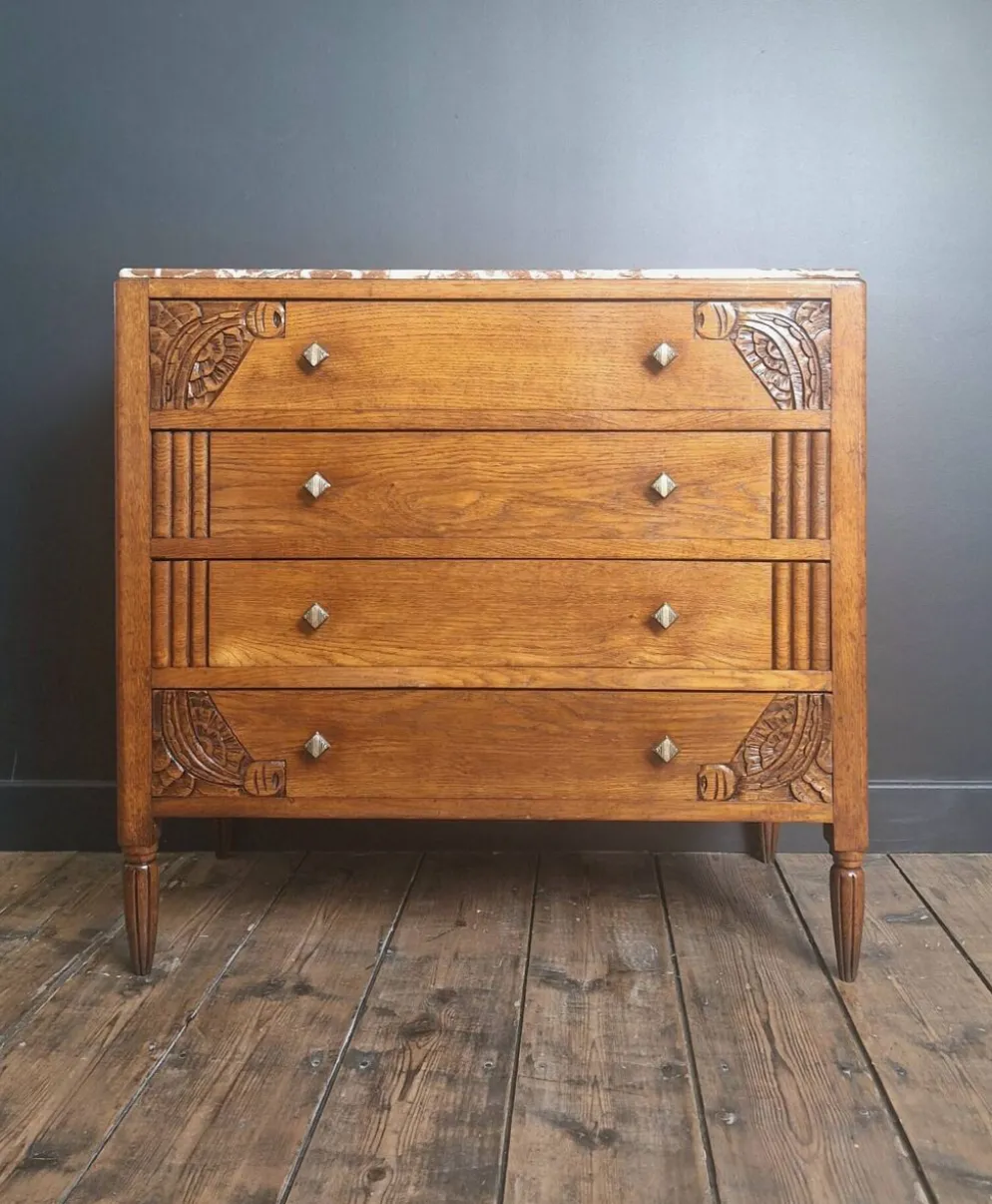 Commode art déco plateau marbre, meuble ancien vintage