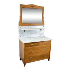 Commode Art nouveau, lavabo en marbre et miroir, chêne, années 1910