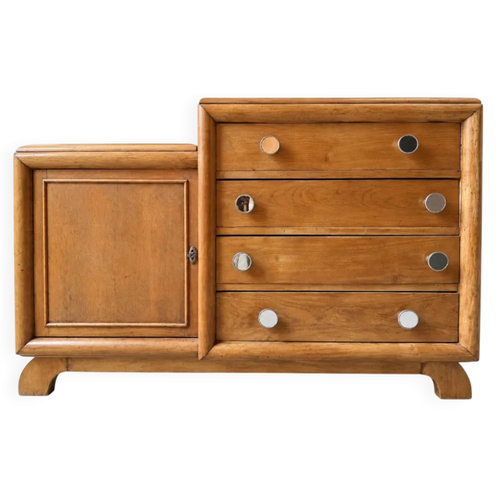 Commode asymétrique art déco chêne brut rénovée