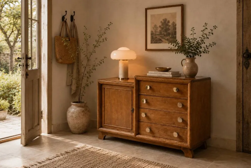 Commode asymétrique art déco chêne brut rénovée