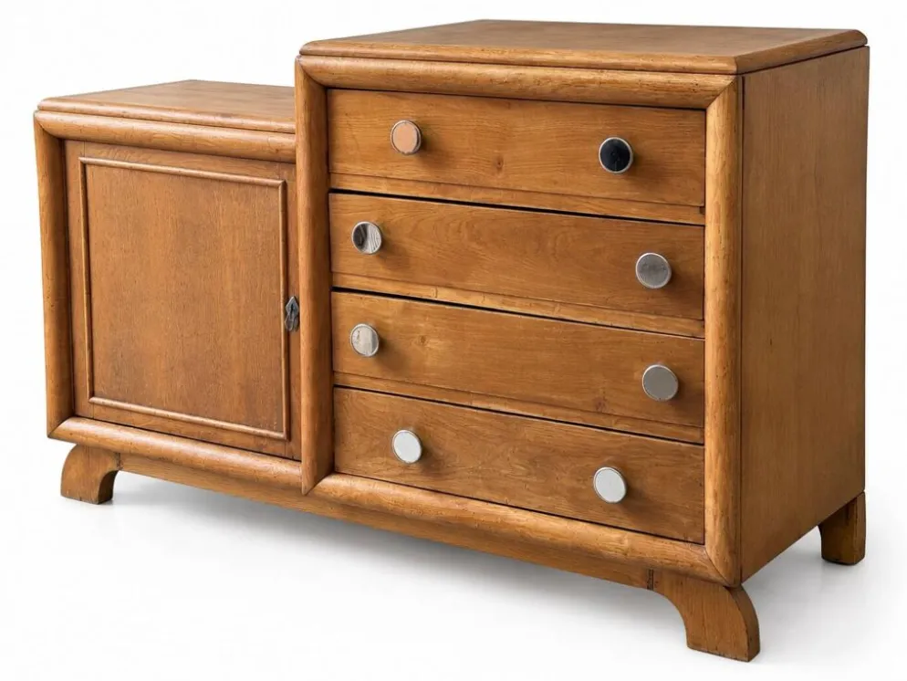 Commode asymétrique art déco chêne brut rénovée