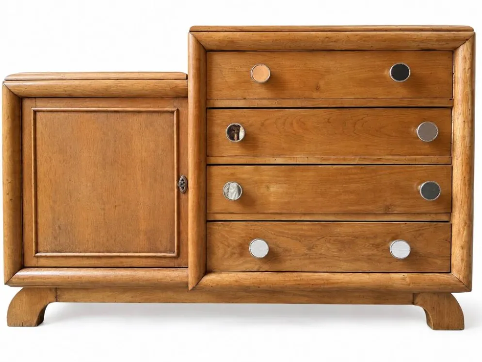 Commode asymétrique art déco chêne brut rénovée