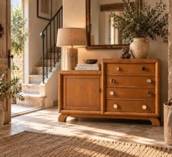 Commode asymétrique art déco chêne brut rénovée