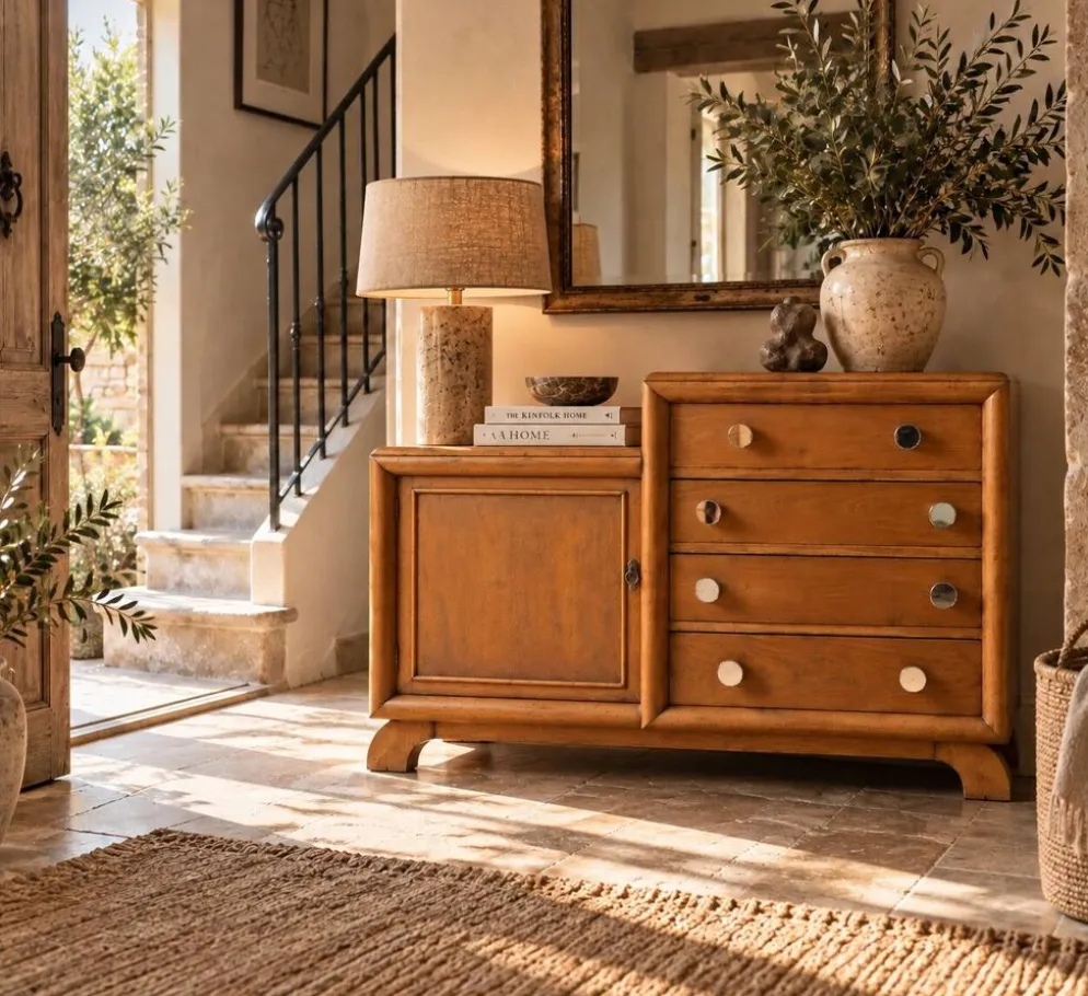 Commode asymétrique art déco chêne brut rénovée