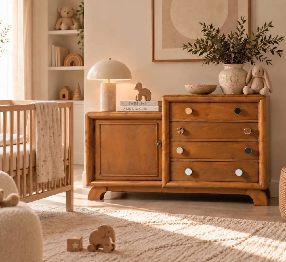 Commode asymétrique art déco chêne brut rénovée