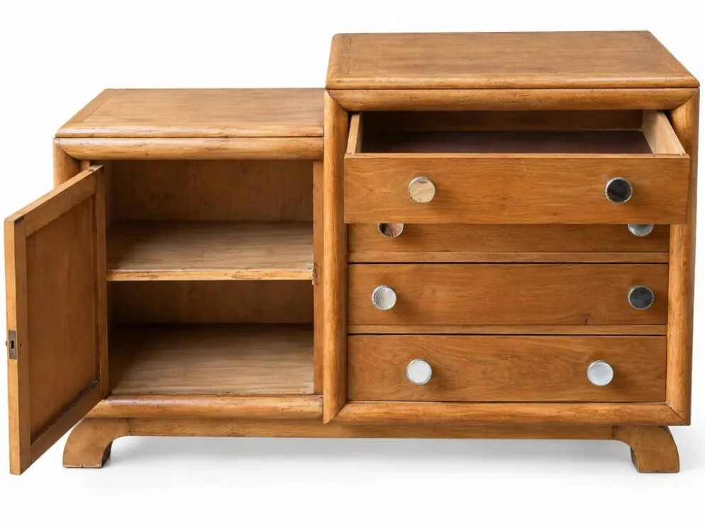 Commode asymétrique art déco chêne brut rénovée
