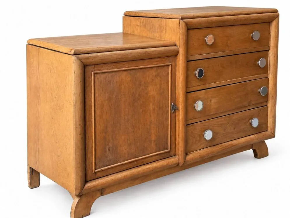 Commode asymétrique art déco chêne brut rénovée