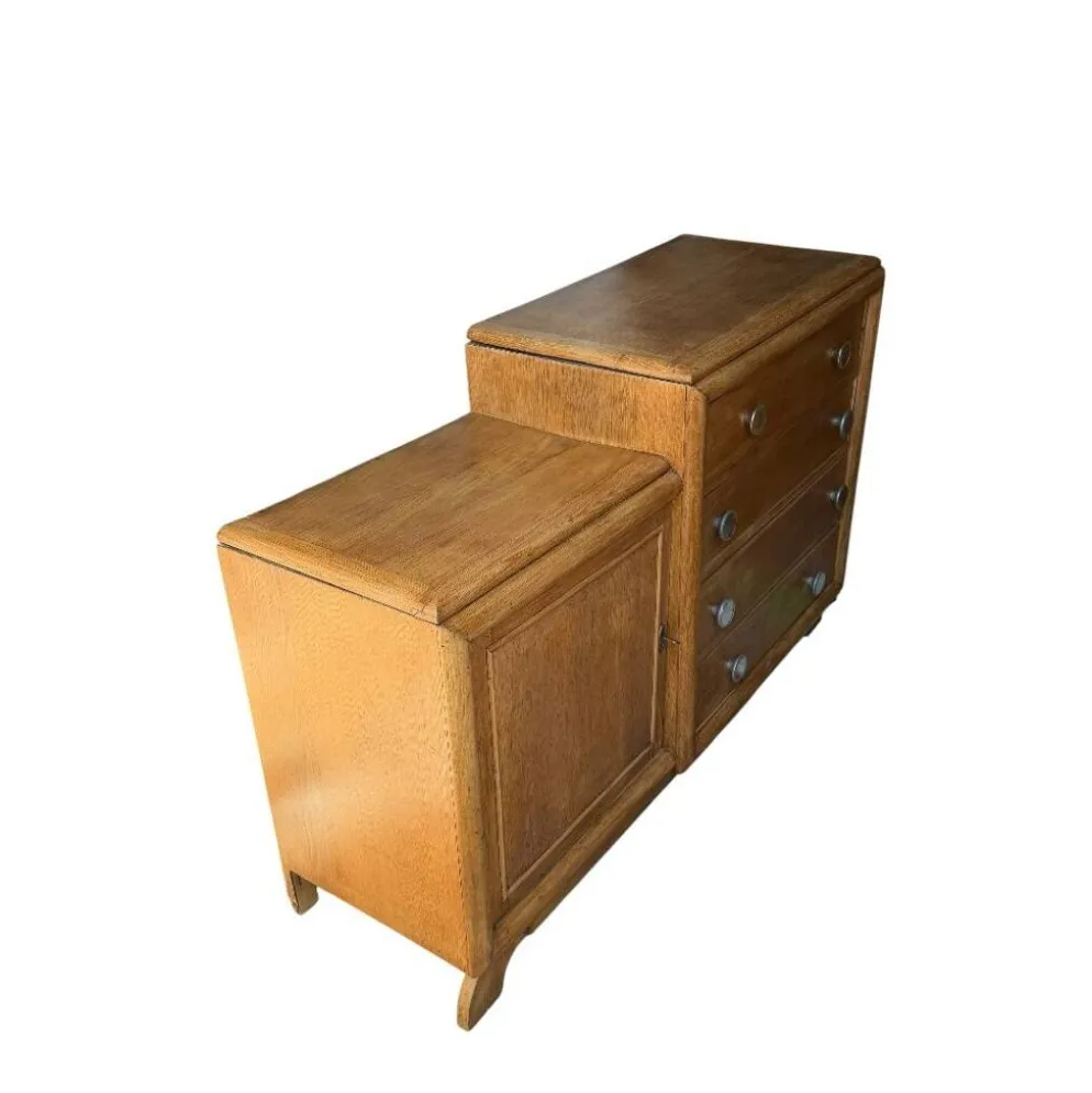 Commode asymétrique art déco chêne brut rénovée