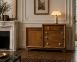 Commode asymétrique art déco chêne brut rénovée