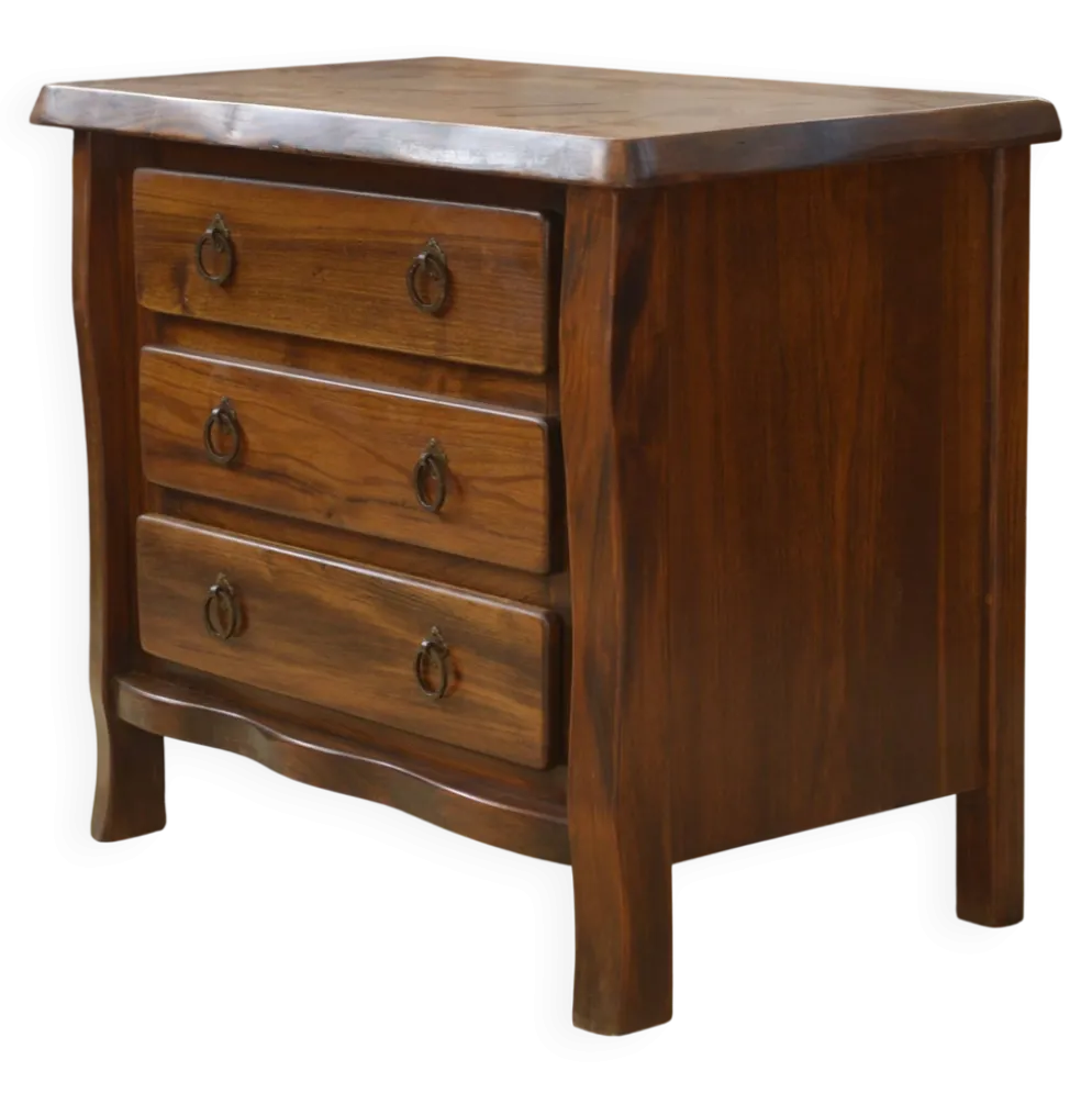 Commode brutaliste 3 tiroirs en orme par Aranjou, 1960