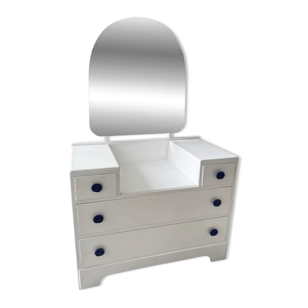 Commode buffet blanc asymétrique coiffeuse vintage