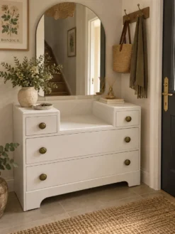 Commode buffet blanc asymétrique coiffeuse vintage