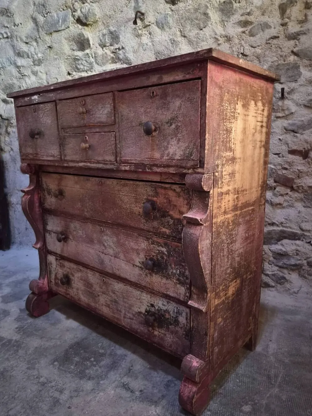 Commode de magasin peinte ancienne française, peuplier et pin, vers 1850–1900