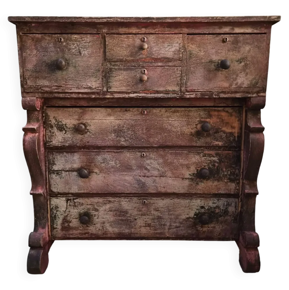 Commode de magasin peinte ancienne française, peuplier et pin, vers 1850–1900