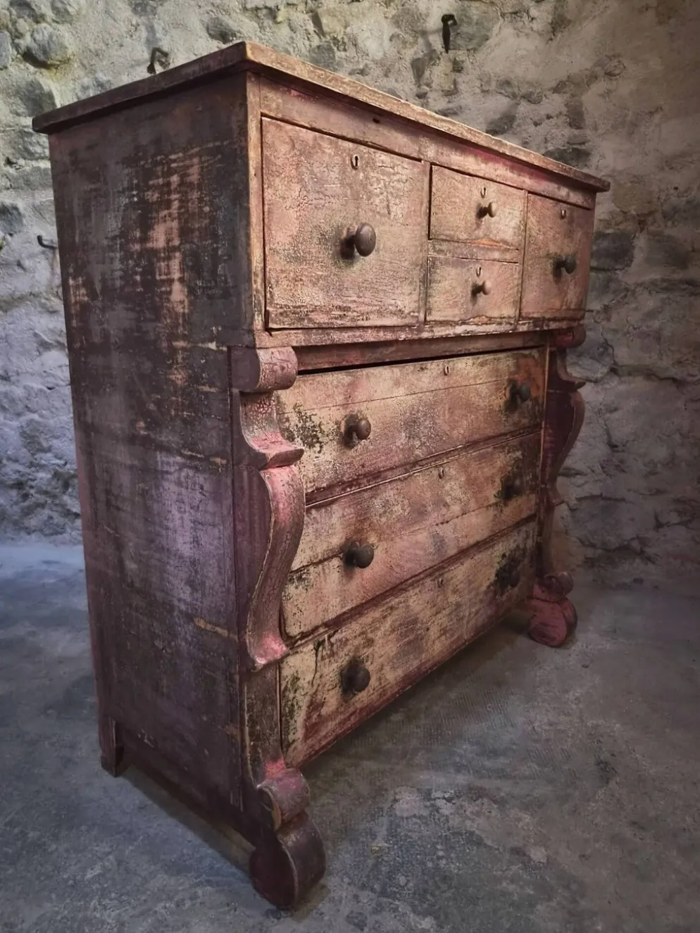 Commode de magasin peinte ancienne française, peuplier et pin, vers 1850–1900