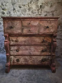 Commode de magasin peinte ancienne française, peuplier et pin, vers 1850–1900