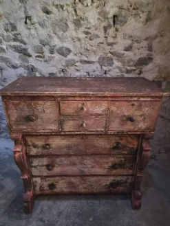 Commode de magasin peinte ancienne française, peuplier et pin, vers 1850–1900