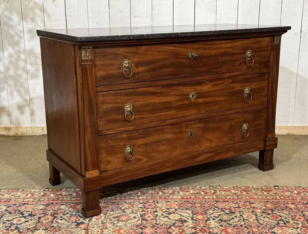 Commode Empire en acajou et dessus marbre XIXème