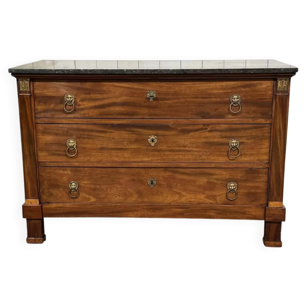 Commode Empire en acajou et dessus marbre XIXème