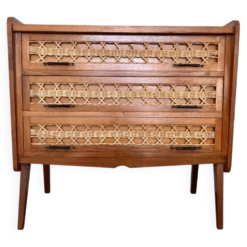 Commode en bois et rotin