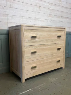 Commode en bois exotique 1980 poignées bronze