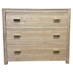 Commode en bois exotique 1980 poignées bronze