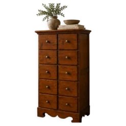 Commode en châtaignier italien haute avec quincaillerie en laiton, années 1980-1990