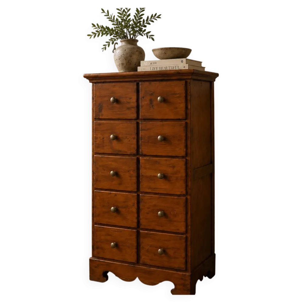 Commode en châtaignier italien haute avec quincaillerie en laiton, années 1980-1990