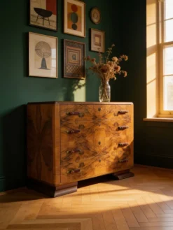 Commode en noyer burl art déco italien, années 1940