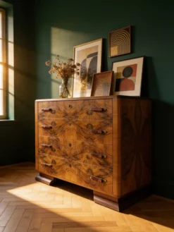 Commode en noyer burl art déco italien, années 1940