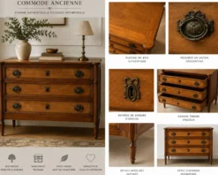 Commode en Noyer clair de style Louis XVI motifs cannelé trois tiroirs