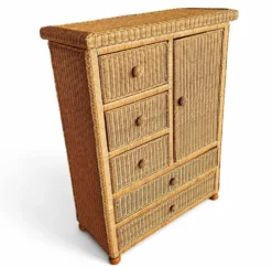 Commode en osier vintage / Tiroir dans un style côtier boho chic