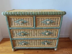 Commode en rotin et osier, années 70-80