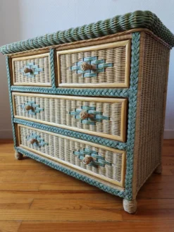 Commode en rotin et osier, années 70-80