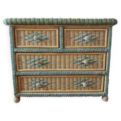 Commode en rotin et osier, années 70-80